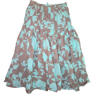 Aquarius Womens Blue Flowy Aqua Blue Brown Bud Skirt Size 2 Bohemian Buttons